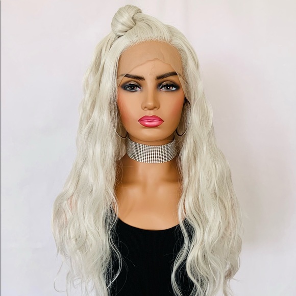 Very Pretty 24” Platinum Blonde 13x2.5 Lace Front Premium Fiber Wig - Picture 9 of 16